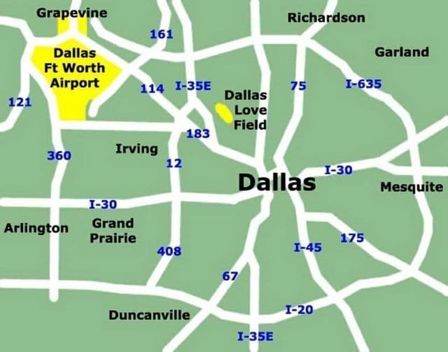 Mapa dos aeroportos de Dallas