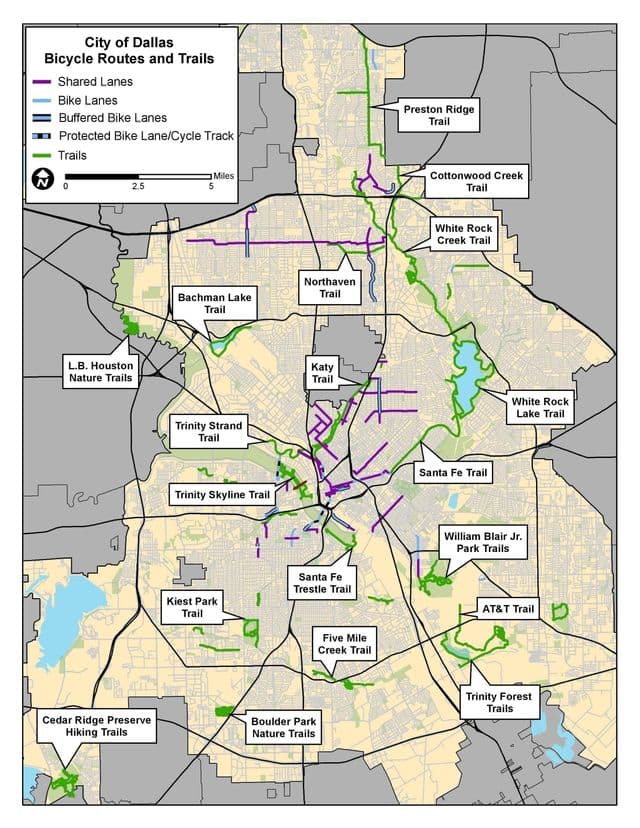 Mapa da ciclovia de Dallas