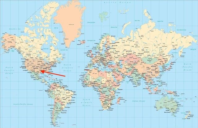 Localização de Dallas no mapa mundial