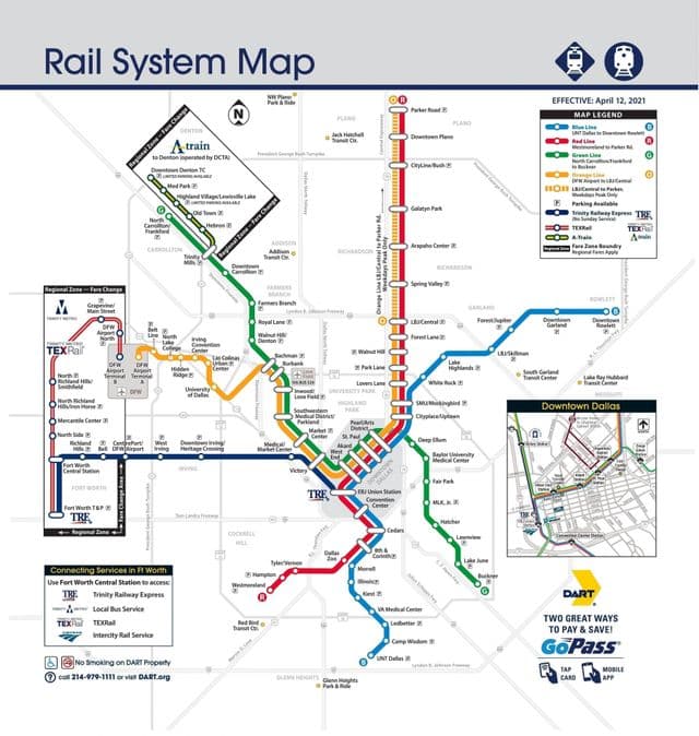 Mapa das estações ferroviárias de Dallas