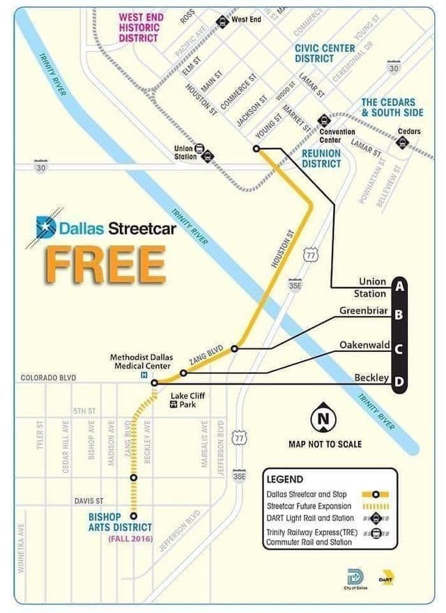 Mapa das estações de bonde de Dallas