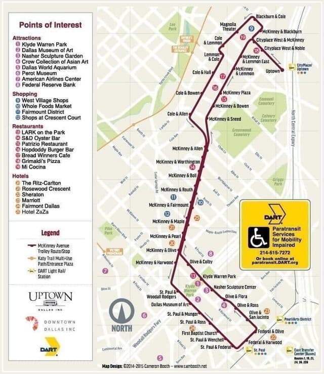 Mapa das estações de tróleis de Dallas